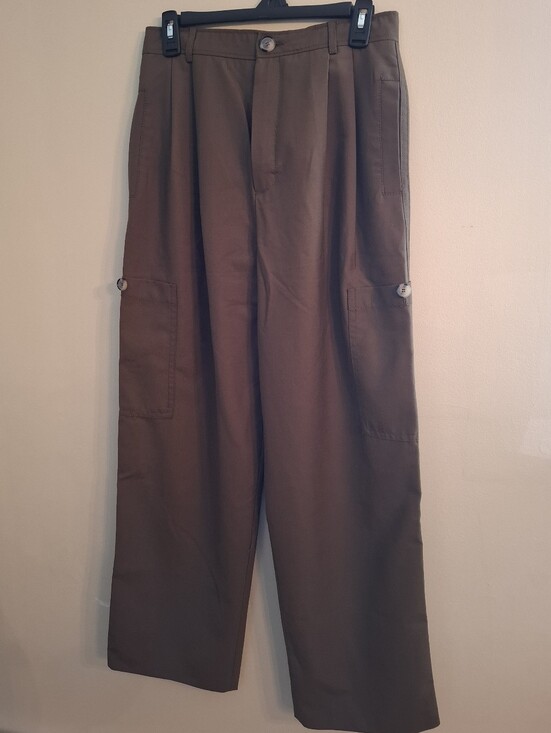 Zara Other - ZARA Women's Chocolate Brown High Waisted Wide Leg Cargo Casual Dress Pants